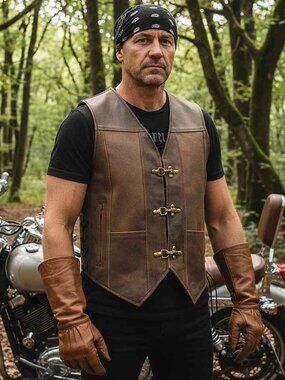 RIDERACT® Classic Leather Motorcycle Vest Biker Style